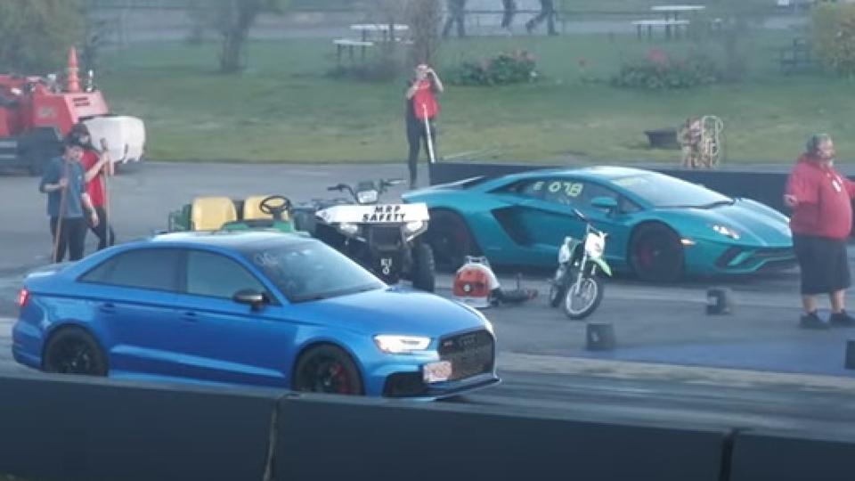 Вижте гонка между Lamborghini Aventador и Audi RS 3 с неочакван финал ВИДЕО