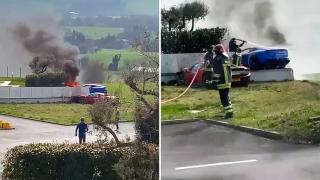 Зверска катастрофа: Две Ferrari-та взеха на таран, летейки, оградата на вилата един след друг ВИДЕО