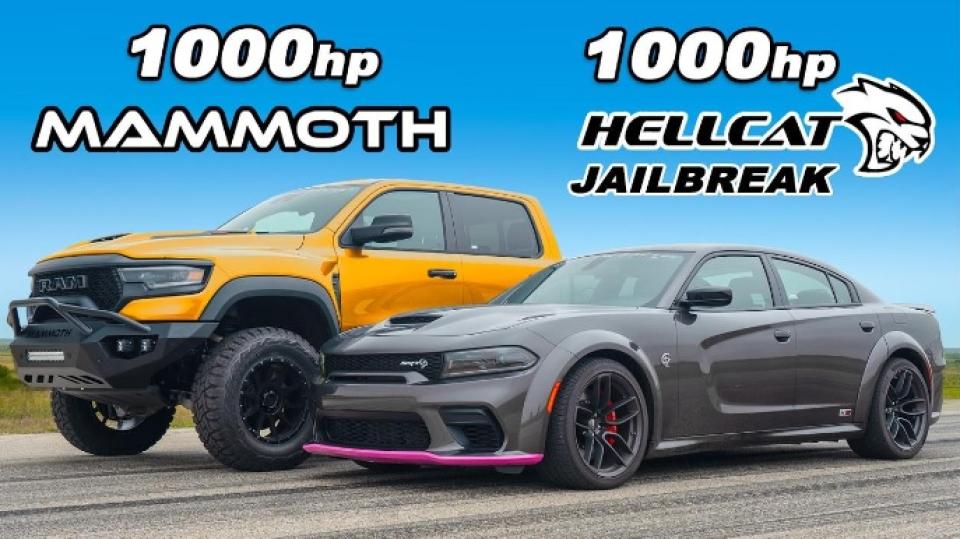 Сравниха в бясна драг битка мощните Dodge Charger и Ram TRX  ВИДЕО