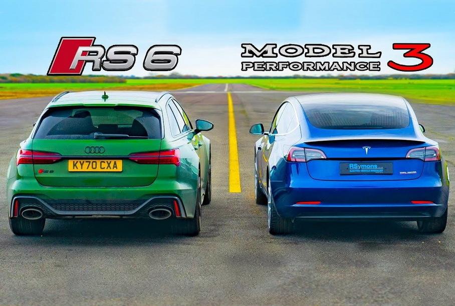 Сравниха Audi RS6 и Tesla Model 3 в яростна драг битка ВИДЕО