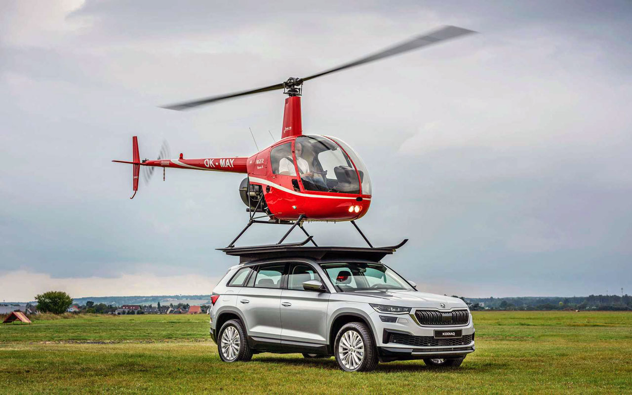 Странна реклама на Skoda Kodiaq: Хеликоптер на покрива ВИДЕО