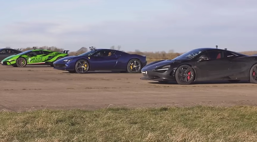 Драг битка между суперколите McLaren, Ferrari, Lamborghini и Porsche, коя ще победи ВИДЕО