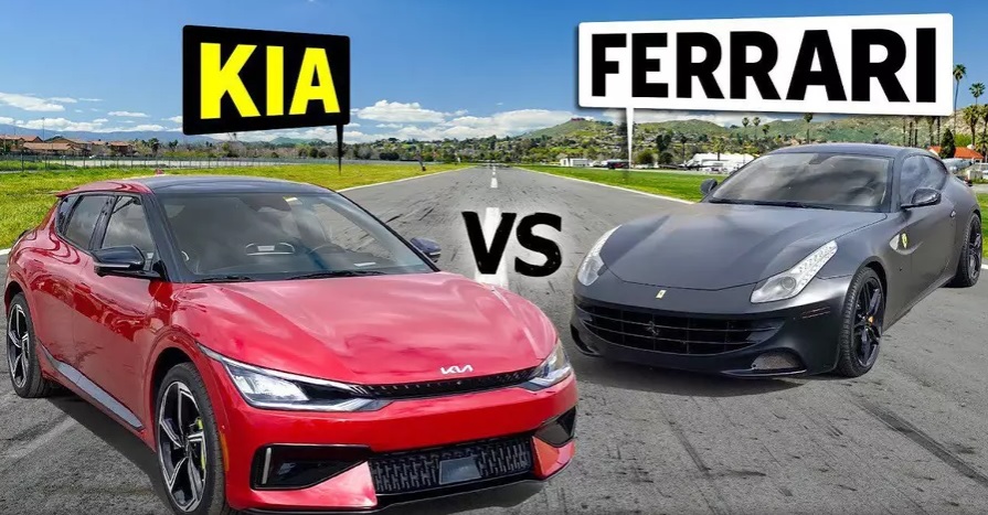 Електрическа Kia EV6 GT предизвика на двубой суперавтомобила Ferrari FF ВИДЕО