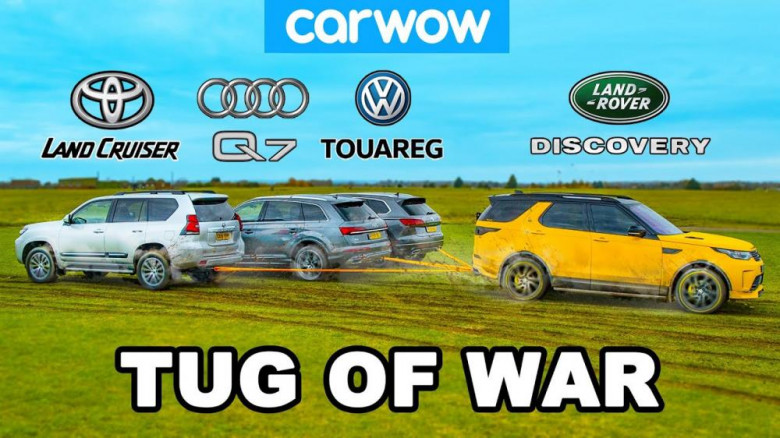Вижте кой победи в дърпане между Land Cruiser, Land Rover, VW Touareg и Audi Q7 ВИДЕО