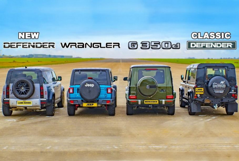 Драг гонка: Jeep Wrangler и Mercedes-Benz G-Class срещу Land Rover Defender ВИДЕО