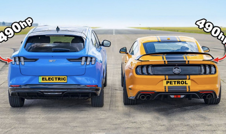 Кой е по-бърз: Бясна драг битка между бензинов и електрически Mustang ВИДЕО