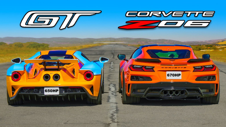 Суперавтомобилите Ford GT и новият Chevrolet Corvette Z06 се срещат в люта драг битка